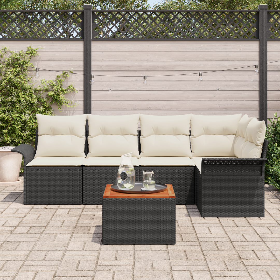 Havesofa Sæt med opbevaring 6 pcs Sort og Cream polyrattan