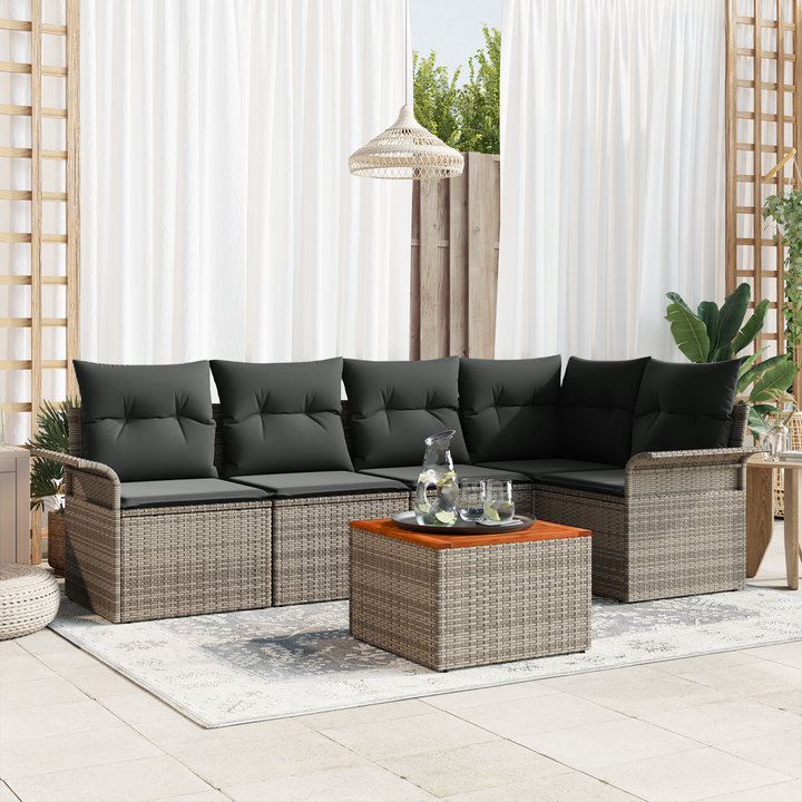 Havesofa Sæt med opbevaring 6 pcs Grå polyrattan