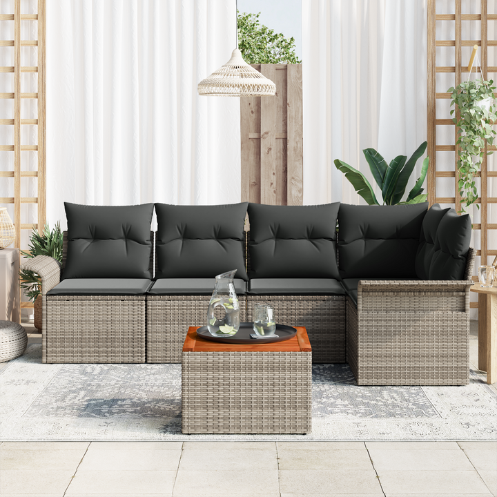 Havesofa Sæt med opbevaring 6 pcs Grå polyrattan