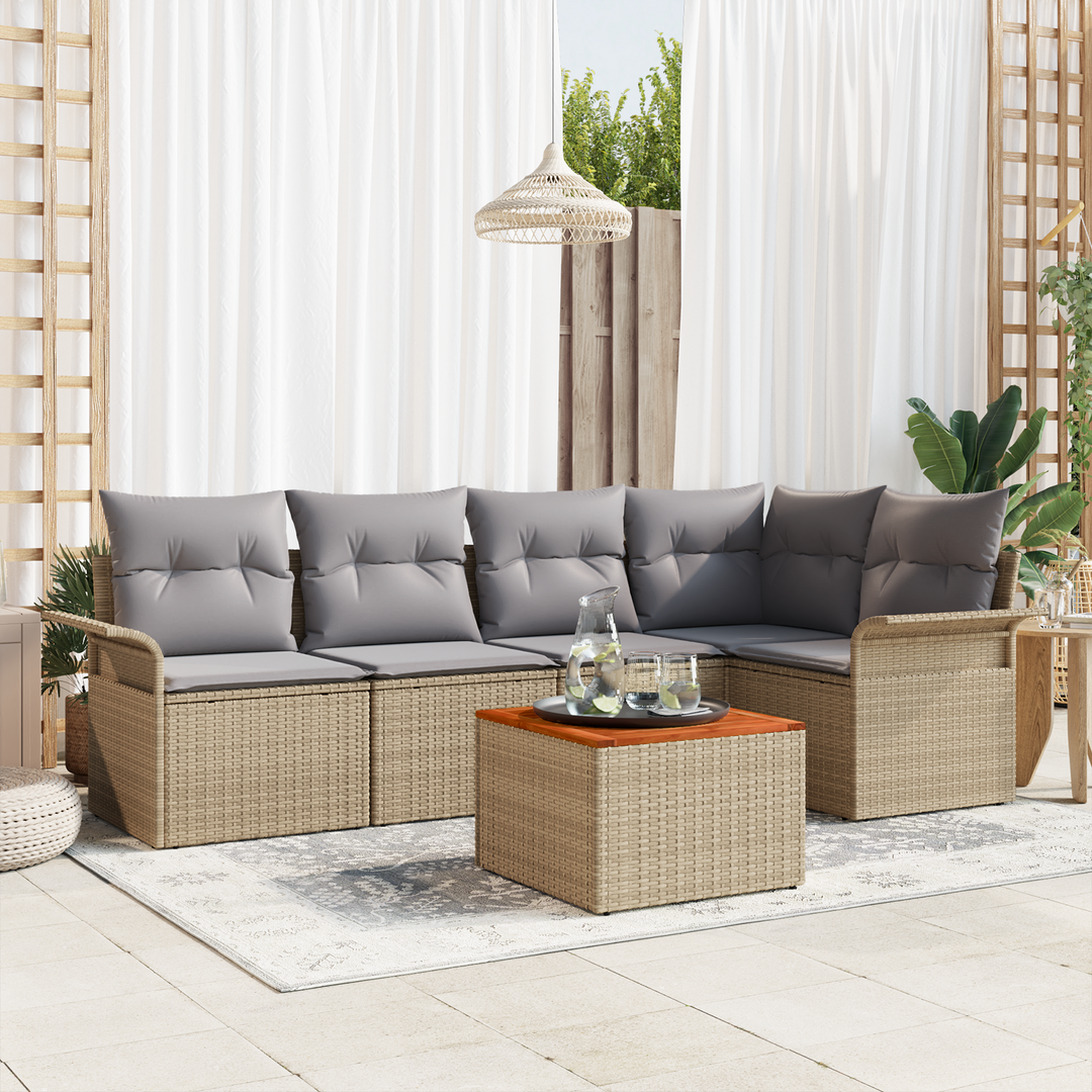 Havesofa Sæt med opbevaring 6 pcs Beige og lys grå polyrattan
