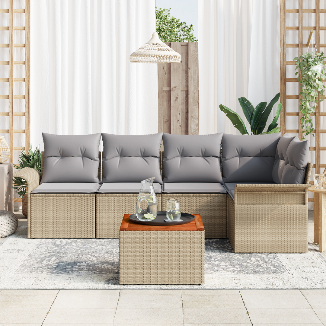 Havesofa Sæt med opbevaring 6 pcs Beige og lys grå polyrattan