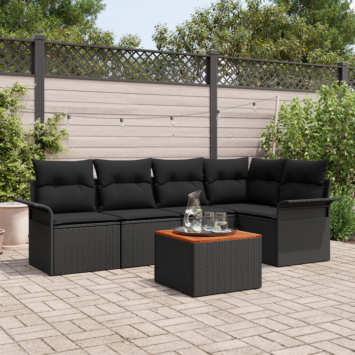 Havesofa Sæt med opbevaring 6 pcs Sort polyrattan