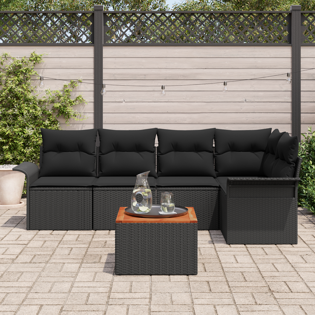 Havesofa Sæt med opbevaring 6 pcs Sort polyrattan