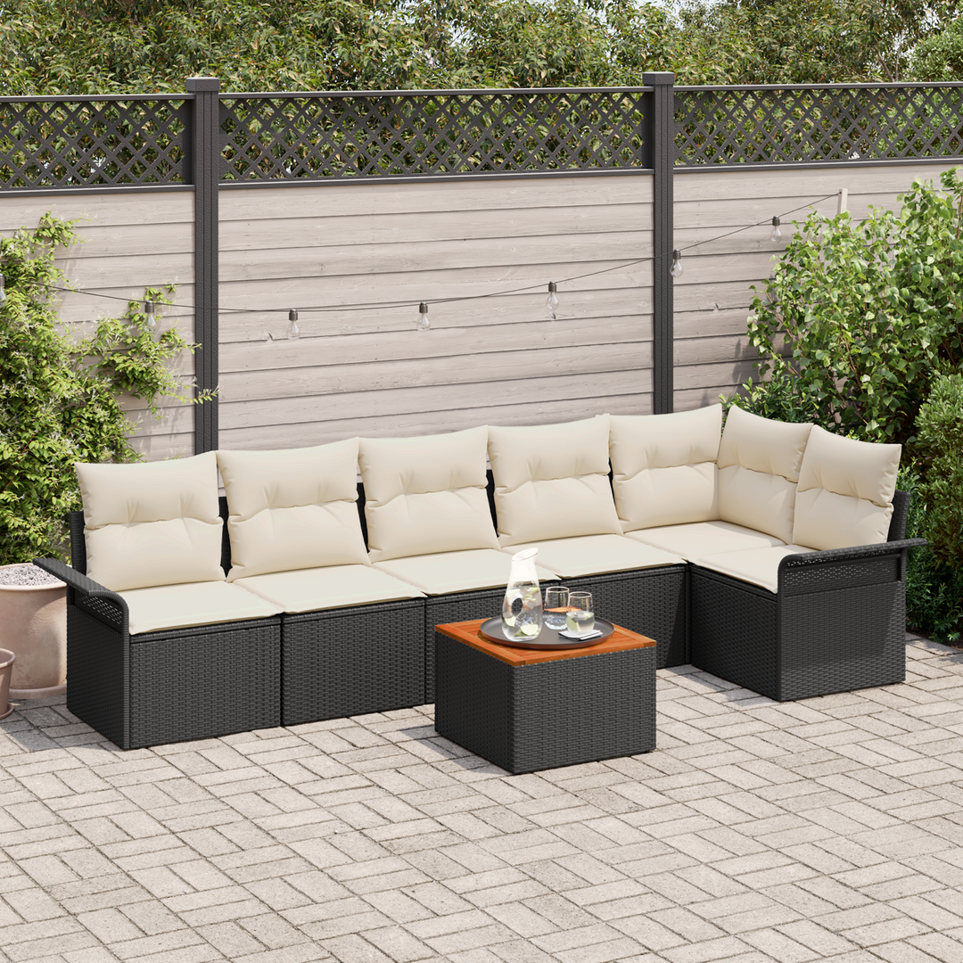 Havesofa Sæt med opbevaring 7 pcs Sort og Cream polyrattan