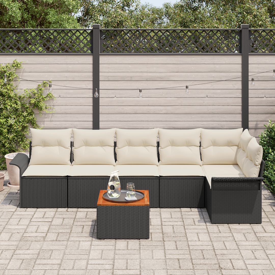 Havesofa Sæt med opbevaring 7 pcs Sort og Cream polyrattan