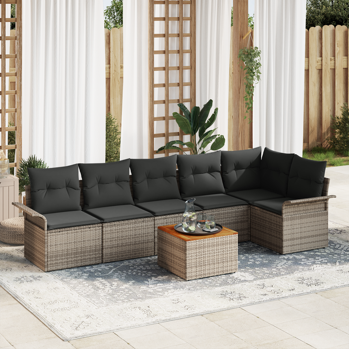 Havesofa Sæt med opbevaring 7 pcs Grå polyrattan