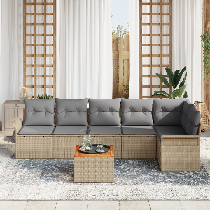 Havesofa Sæt med opbevaring 7 pcs Beige og lys grå polyrattan