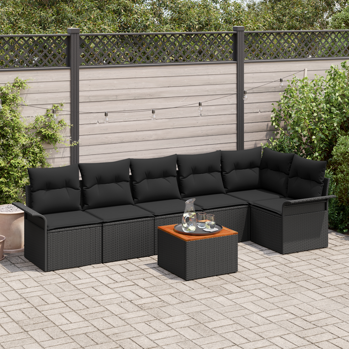 Havesofa Sæt med opbevaring 7 pcs Sort polyrattan