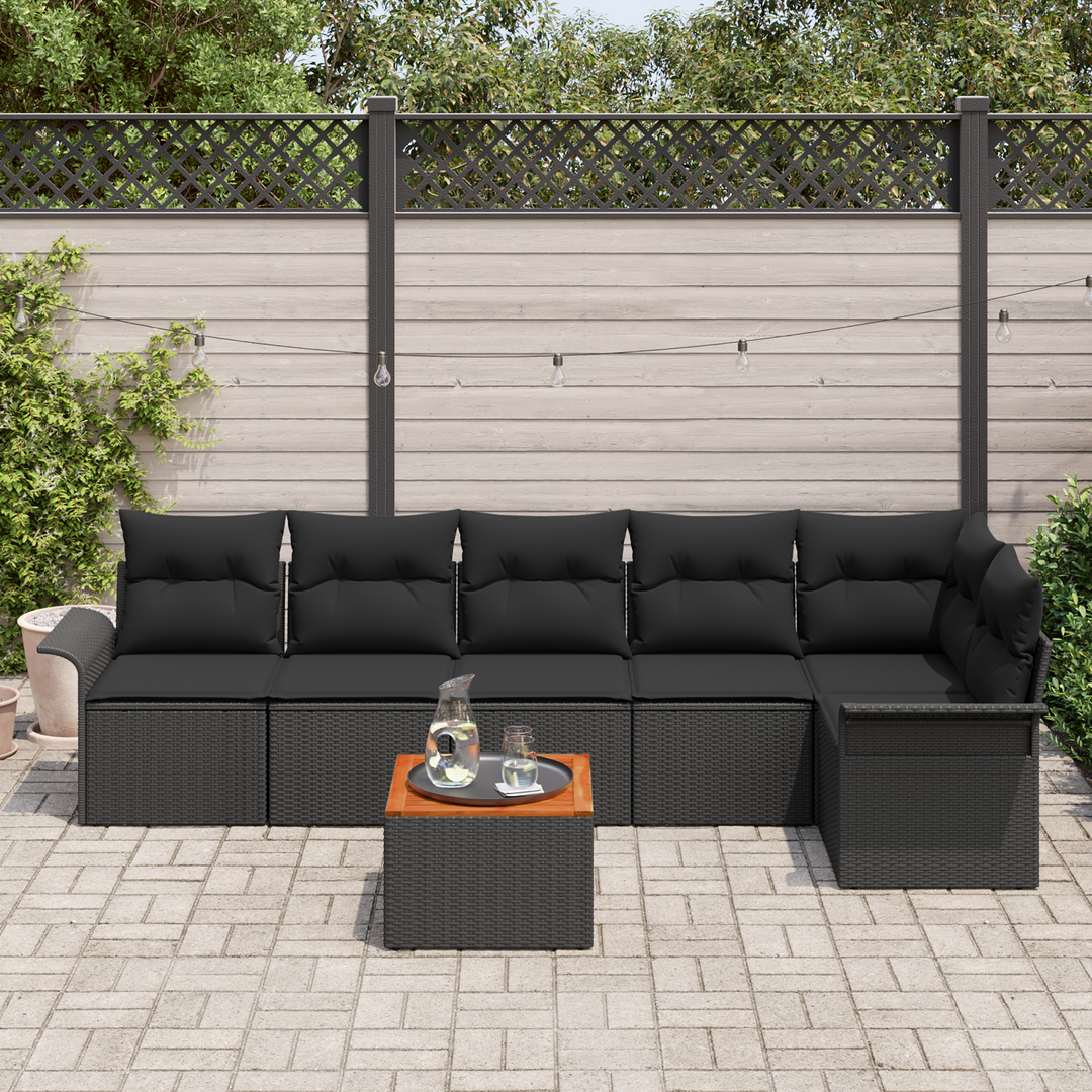 Havesofa Sæt med opbevaring 7 pcs Sort polyrattan