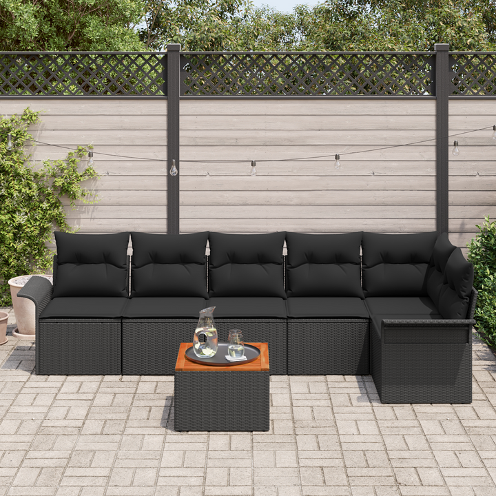 Havesofa Sæt med opbevaring 7 pcs Sort polyrattan