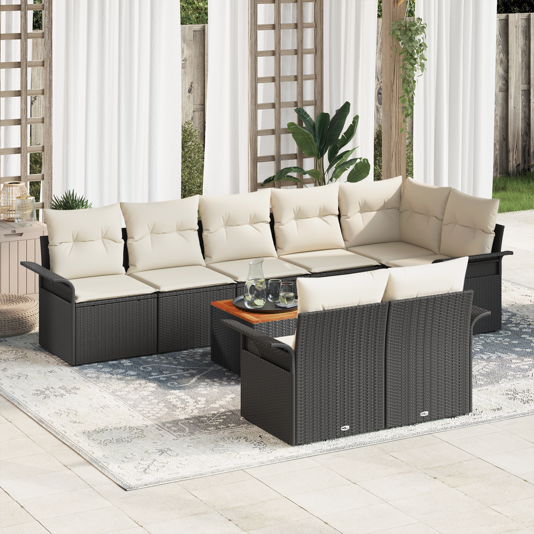 Havesofa Sæt med opbevaring 9 pcs Sort og Cream polyrattan