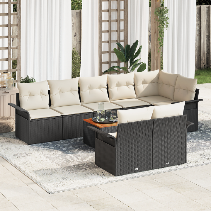 Havesofa Sæt med opbevaring 9 pcs Sort og Cream polyrattan