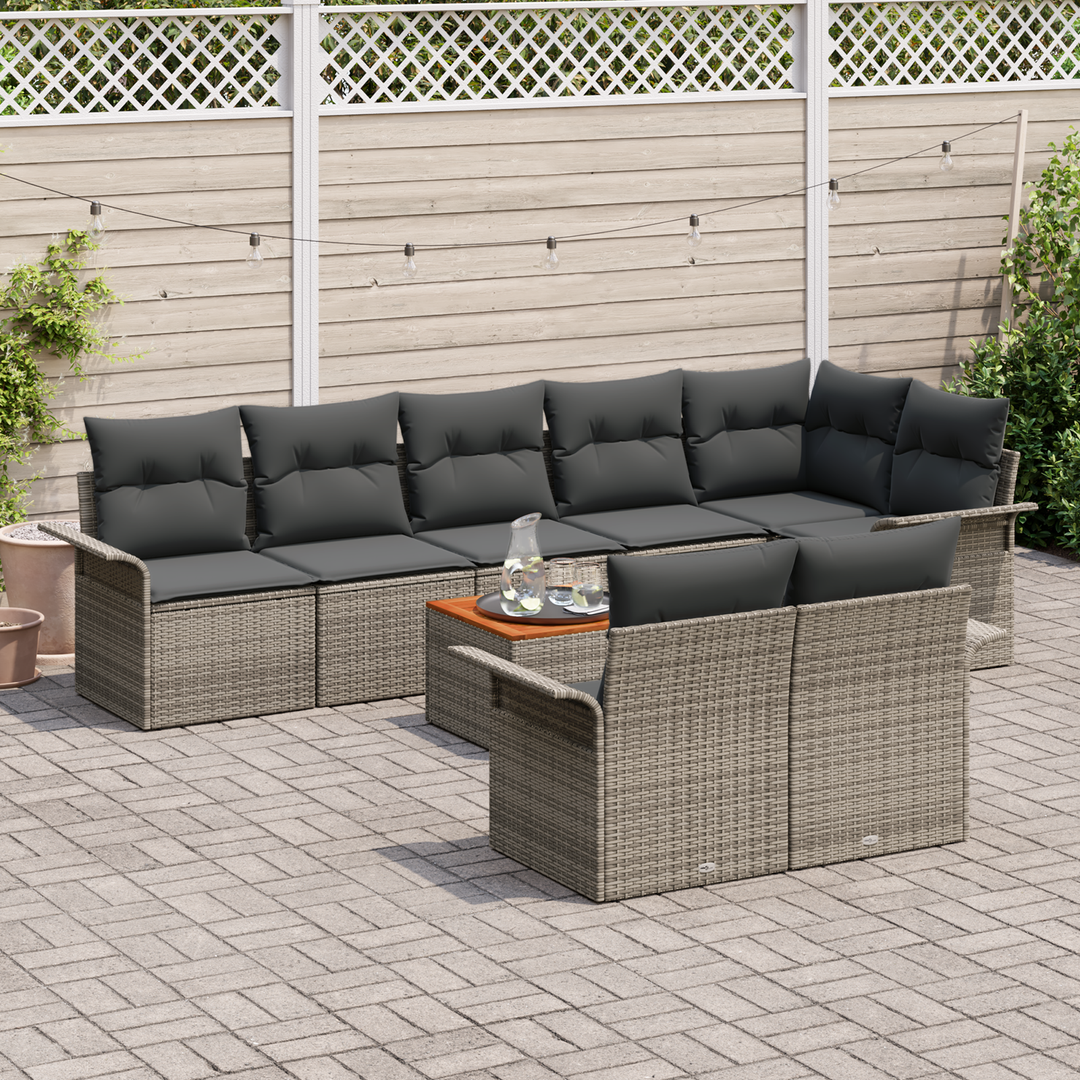 Havesofa Sæt med opbevaring 9 pcs Grå polyrattan
