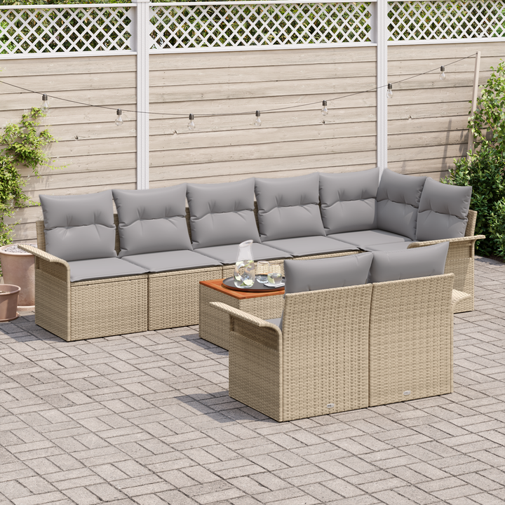 Havesofa Sæt med opbevaring 9 pcs Beige og lys grå polyrattan