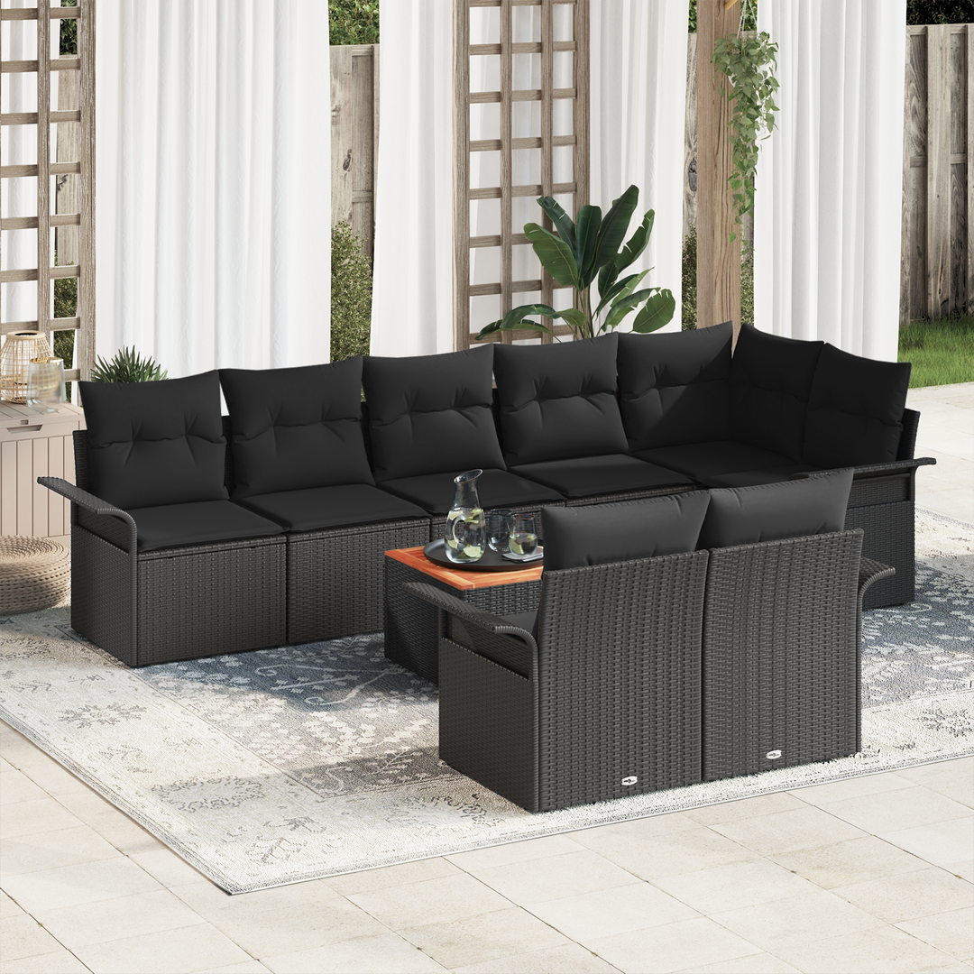 Havesofa Sæt med opbevaring 9 pcs Sort polyrattan