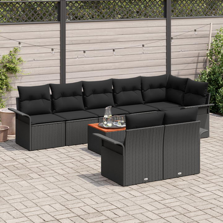 Havesofa Sæt med opbevaring 9 pcs Sort polyrattan