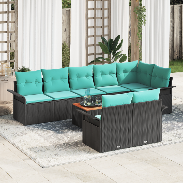 Havesofa Sæt med opbevaring 9 pcs Sort og turkis polyrattan