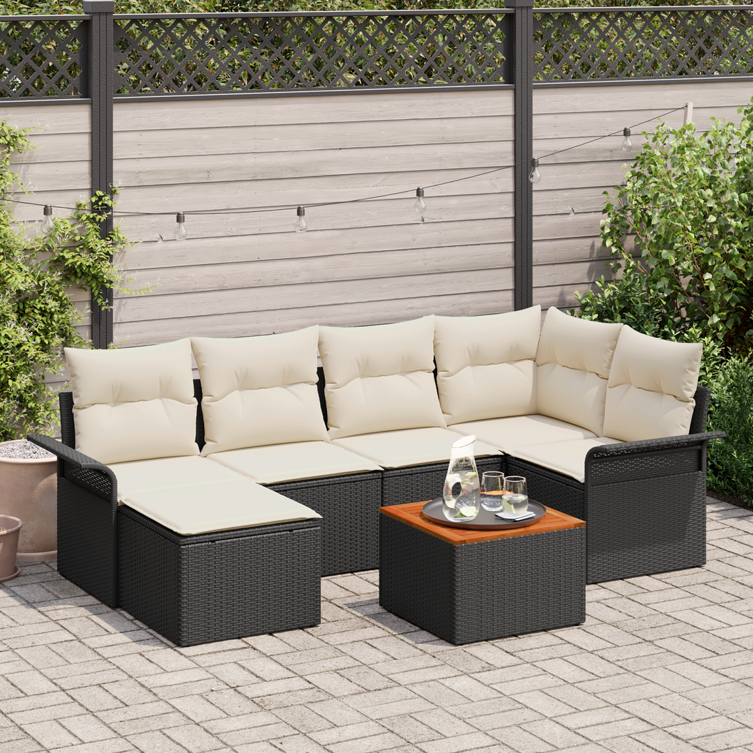 Havesofa Sæt med opbevaring 7 pcs Sort og Cream polyrattan