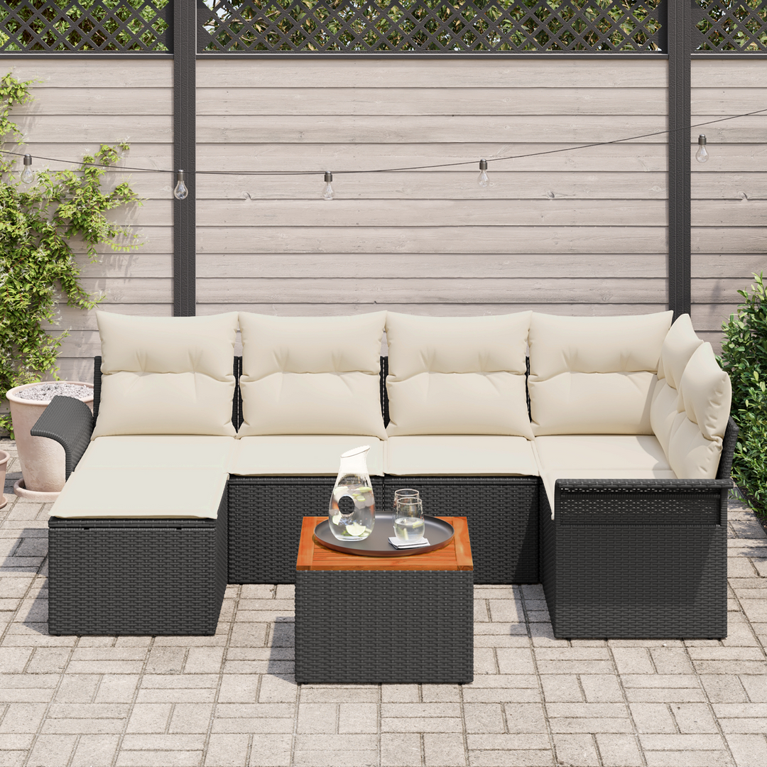 Havesofa Sæt med opbevaring 7 pcs Sort og Cream polyrattan