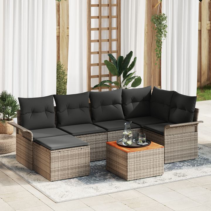 Havesofa Sæt med opbevaring 7 pcs Grå polyrattan
