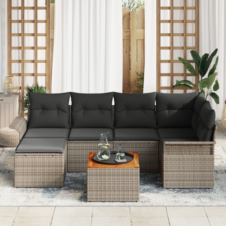 Havesofa Sæt med opbevaring 7 pcs Grå polyrattan