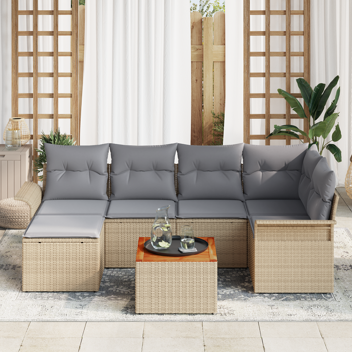 Havesofa Sæt med opbevaring 7 pcs Beige og lys grå polyrattan