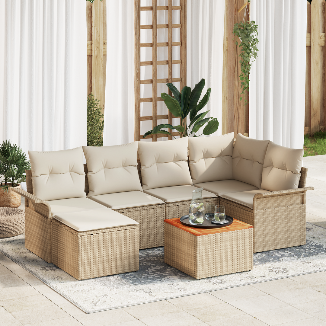 Havesofa Sæt med opbevaring 7 pcs Beige og creme polyrattan