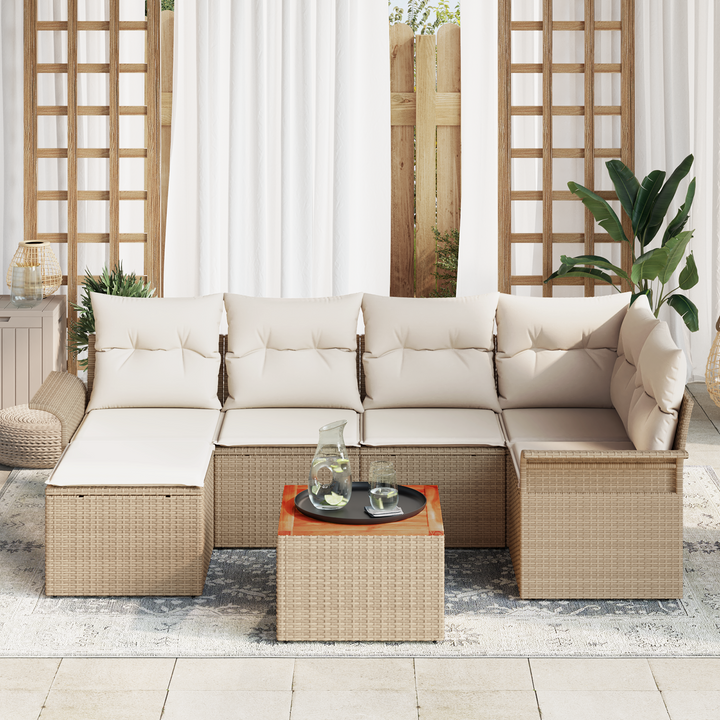 Havesofa Sæt med opbevaring 7 pcs Beige og creme polyrattan