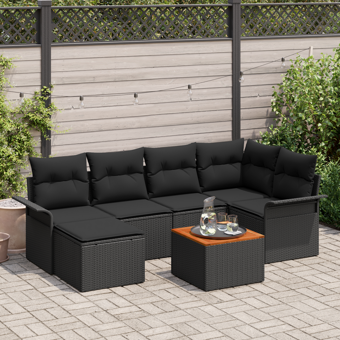 Havesofa Sæt med opbevaring 7 pcs Sort polyrattan