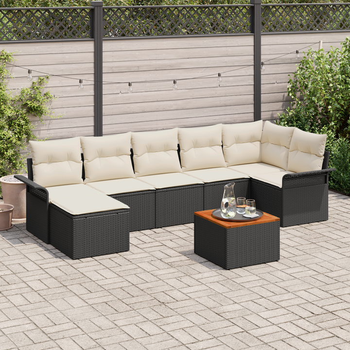 Havesofa Sæt med opbevaring 8 pcs Sort og Cream polyrattan