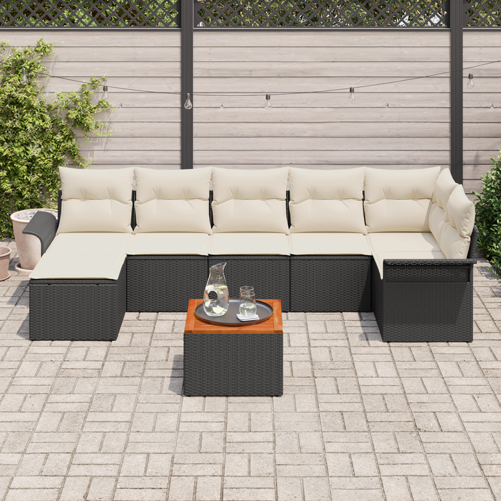 Havesofa Sæt med opbevaring 8 pcs Sort og Cream polyrattan