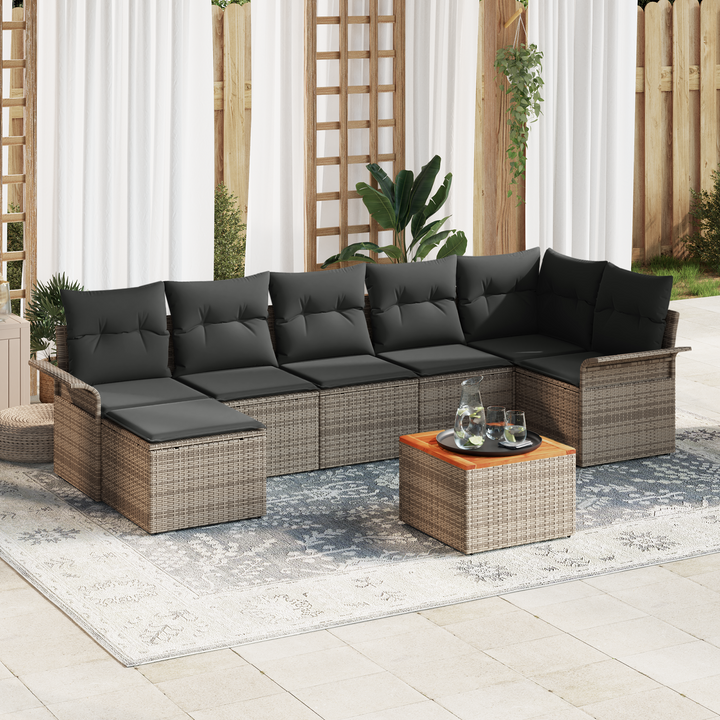 Havesofa Sæt med opbevaring 8 pcs Grå polyrattan
