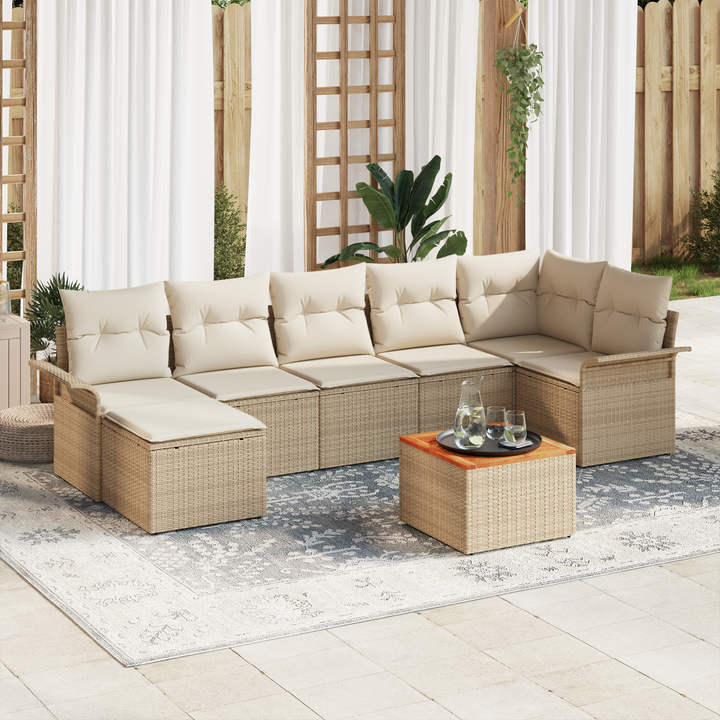 Havesofa Sæt med opbevaring 8 pcs Beige og creme polyrattan