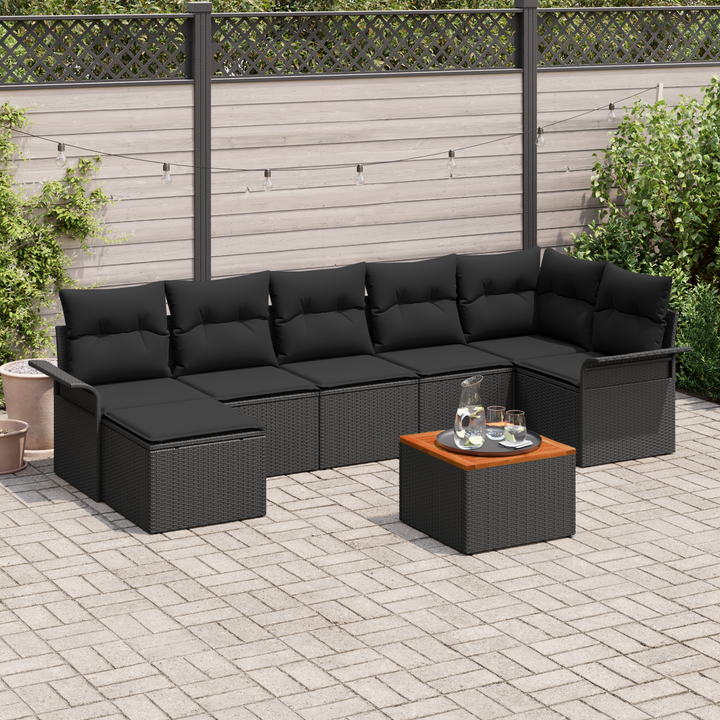 Havesofa Sæt med opbevaring 8 pcs Sort polyrattan