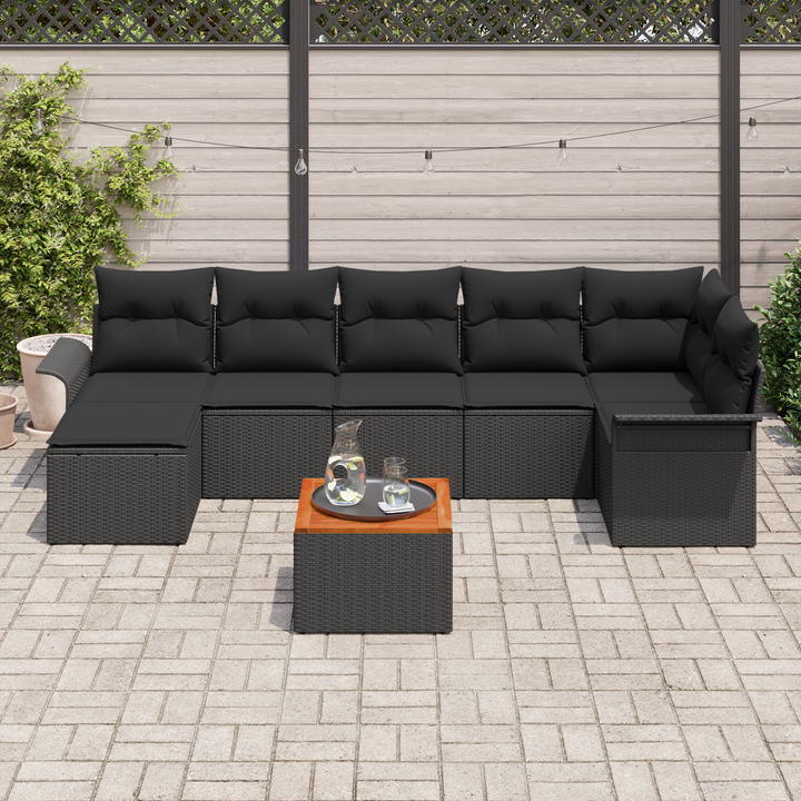 Havesofa Sæt med opbevaring 8 pcs Sort polyrattan