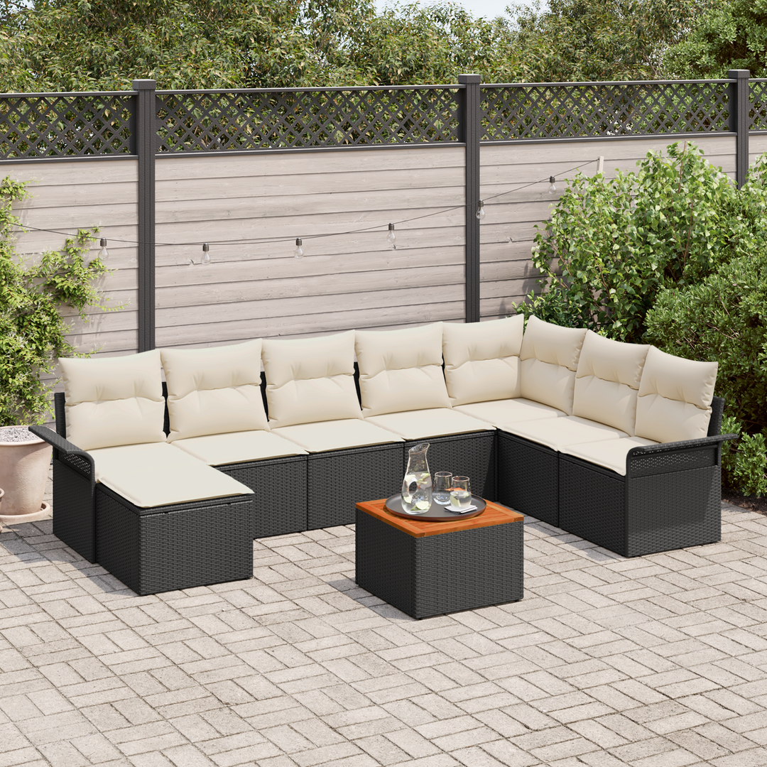 Havesofa Sæt med opbevaring 9 pcs Sort og Cream polyrattan