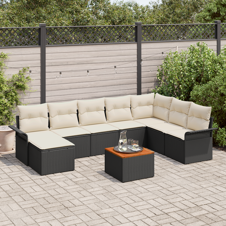 Havesofa Sæt med opbevaring 9 pcs Sort og Cream polyrattan