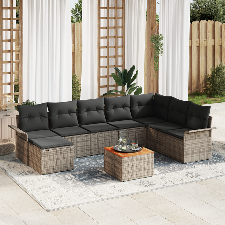 Havesofa Sæt med opbevaring 9 pcs Grå polyrattan