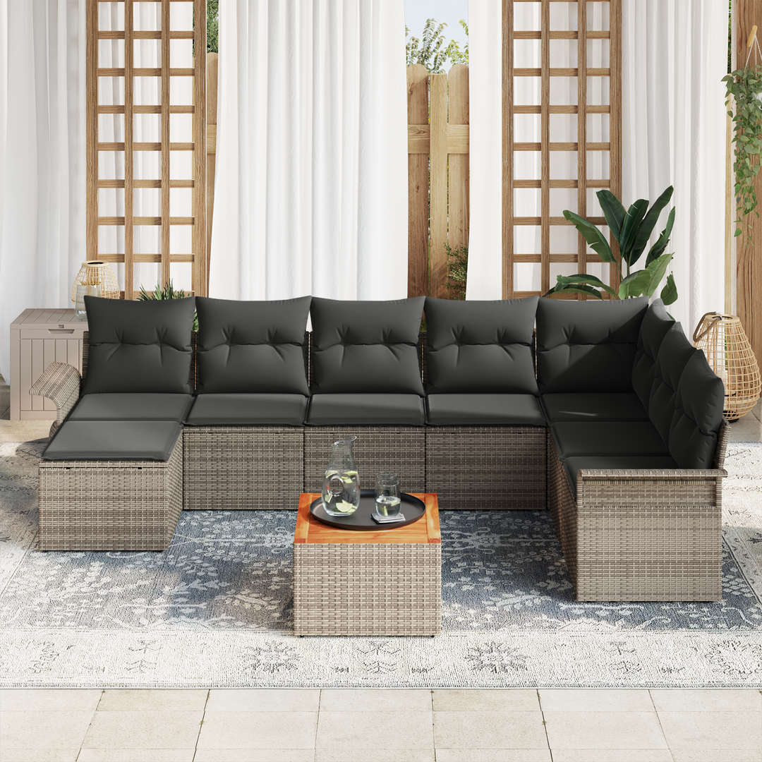 Havesofa Sæt med opbevaring 9 pcs Grå polyrattan