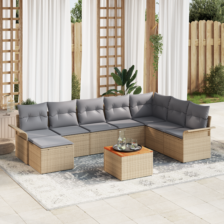 Havesofa Sæt med opbevaring 9 pcs Beige og lys grå polyrattan