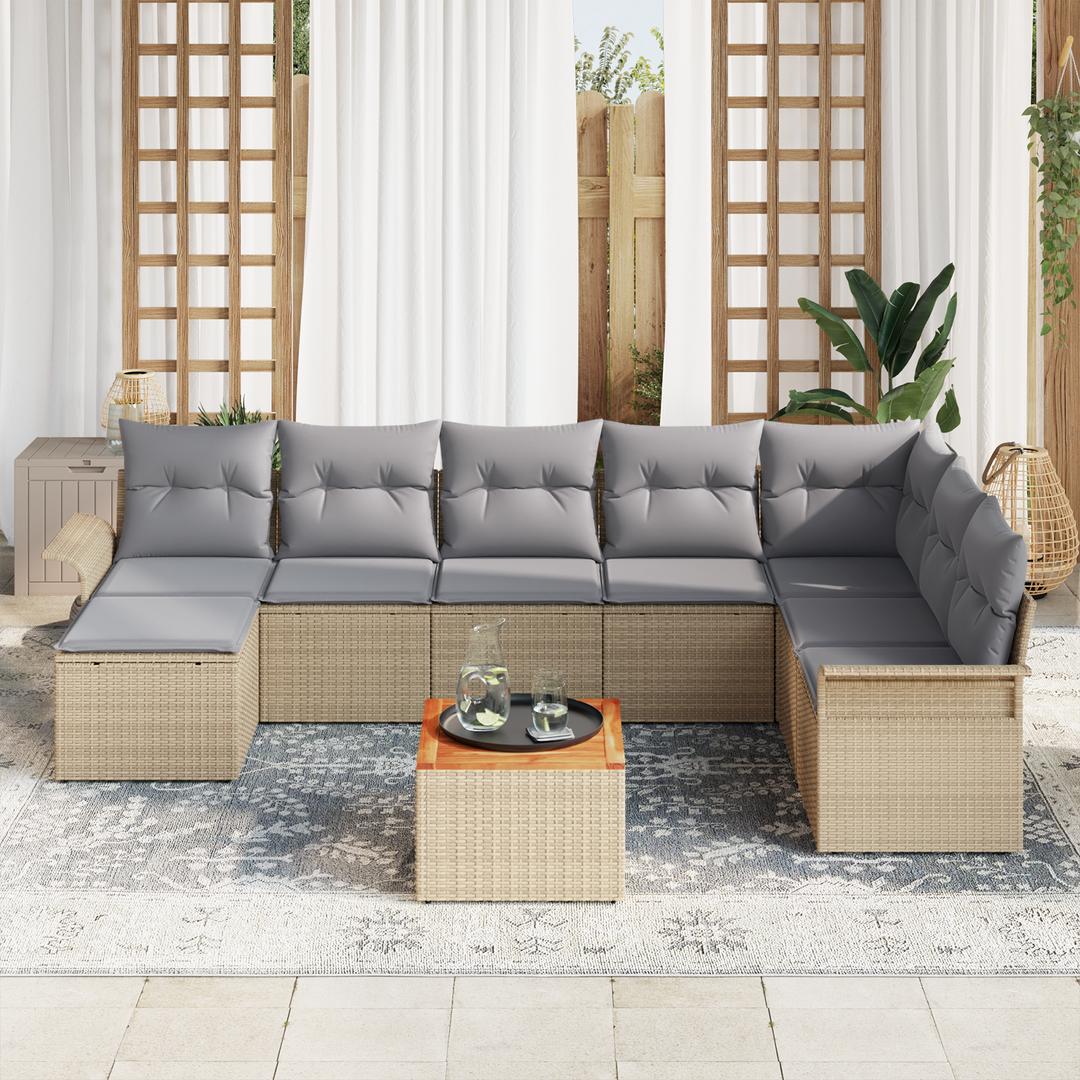 Havesofa Sæt med opbevaring 9 pcs Beige og lys grå polyrattan