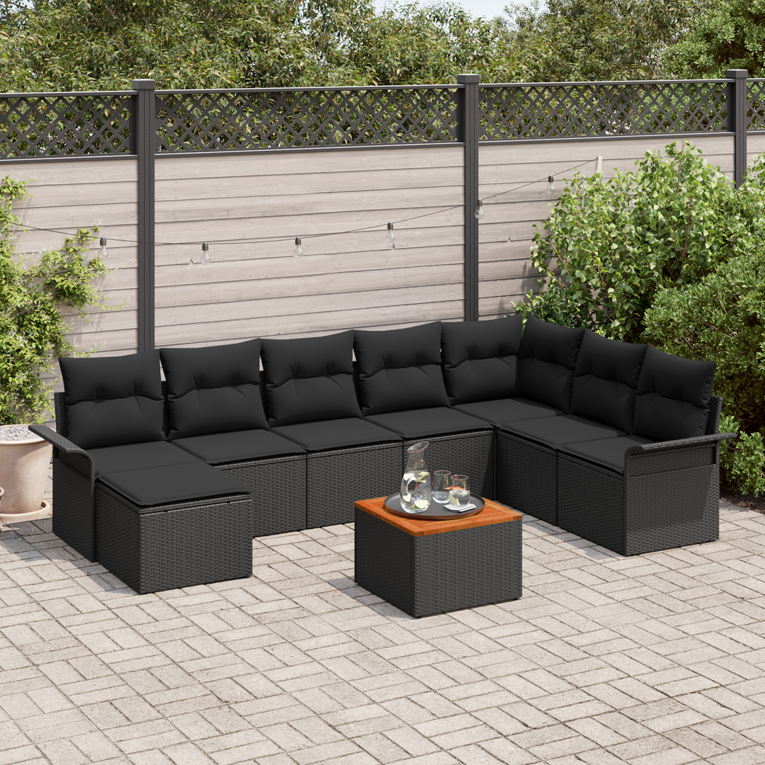 Havesofa Sæt med opbevaring 9 pcs Sort polyrattan