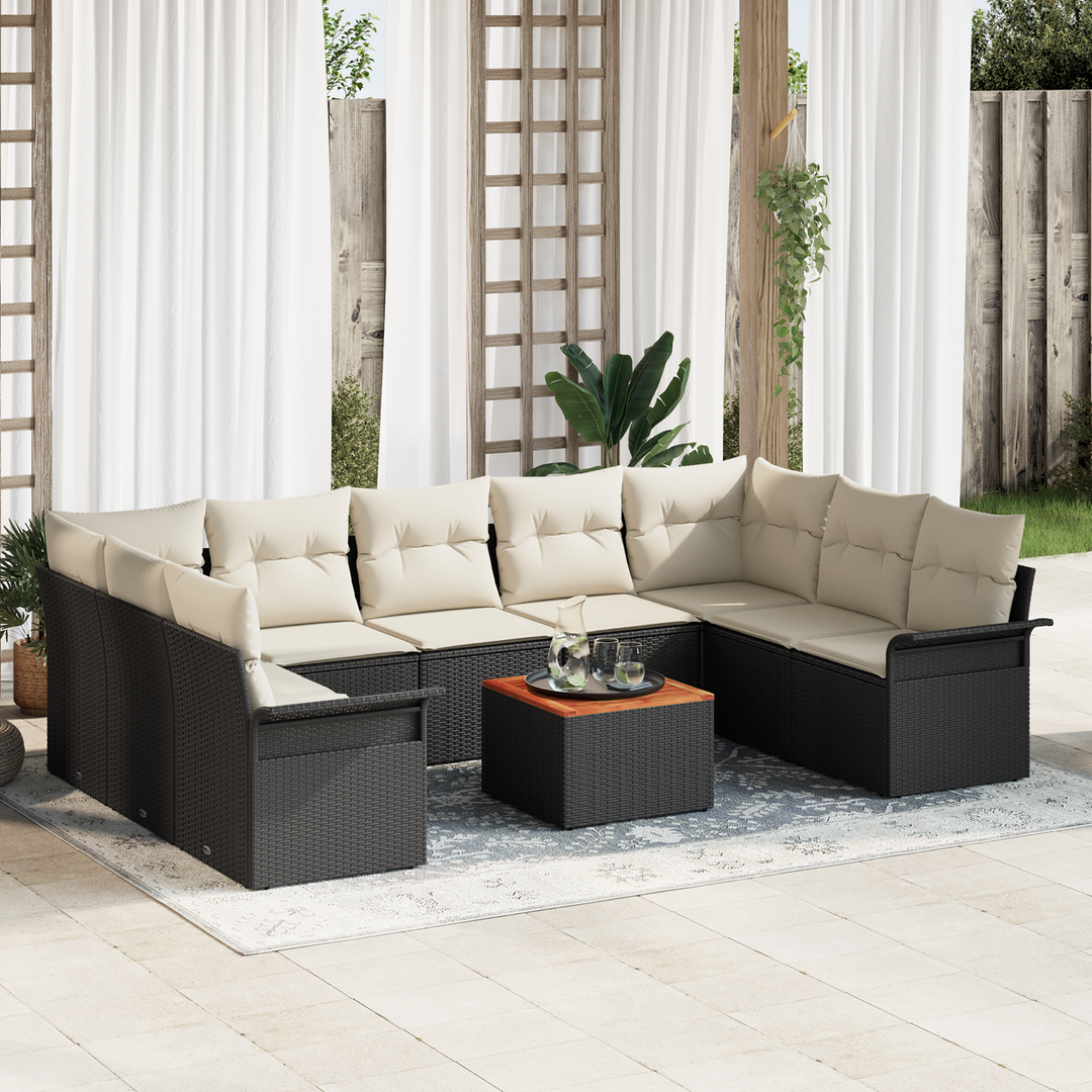 Havesofa Sæt med opbevaring 10 pcs Sort og Cream polyrattan