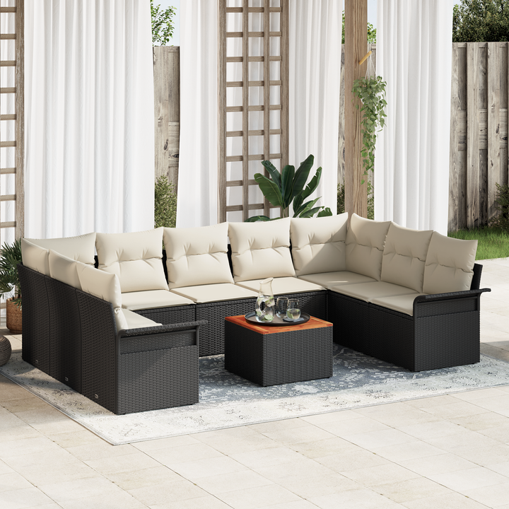 Havesofa Sæt med opbevaring 10 pcs Sort og Cream polyrattan