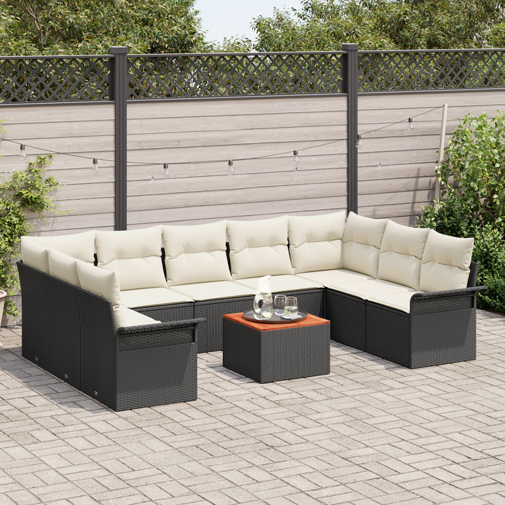 Havesofa Sæt med opbevaring 10 pcs Sort og Cream polyrattan
