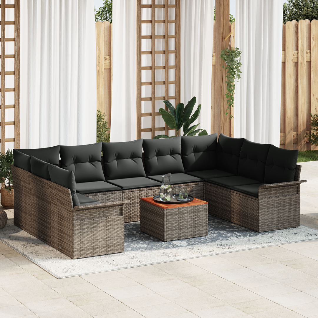 Havesofa Sæt med opbevaring 10 pcs Grå polyrattan