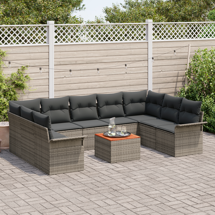 Havesofa Sæt med opbevaring 10 pcs Grå polyrattan