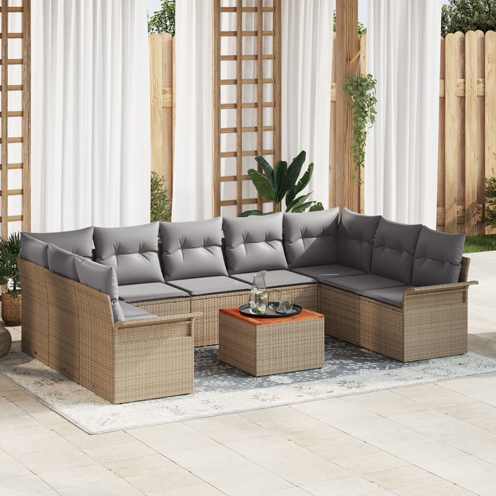Havesofa Sæt med opbevaring 10 pcs Beige og lys grå polyrattan