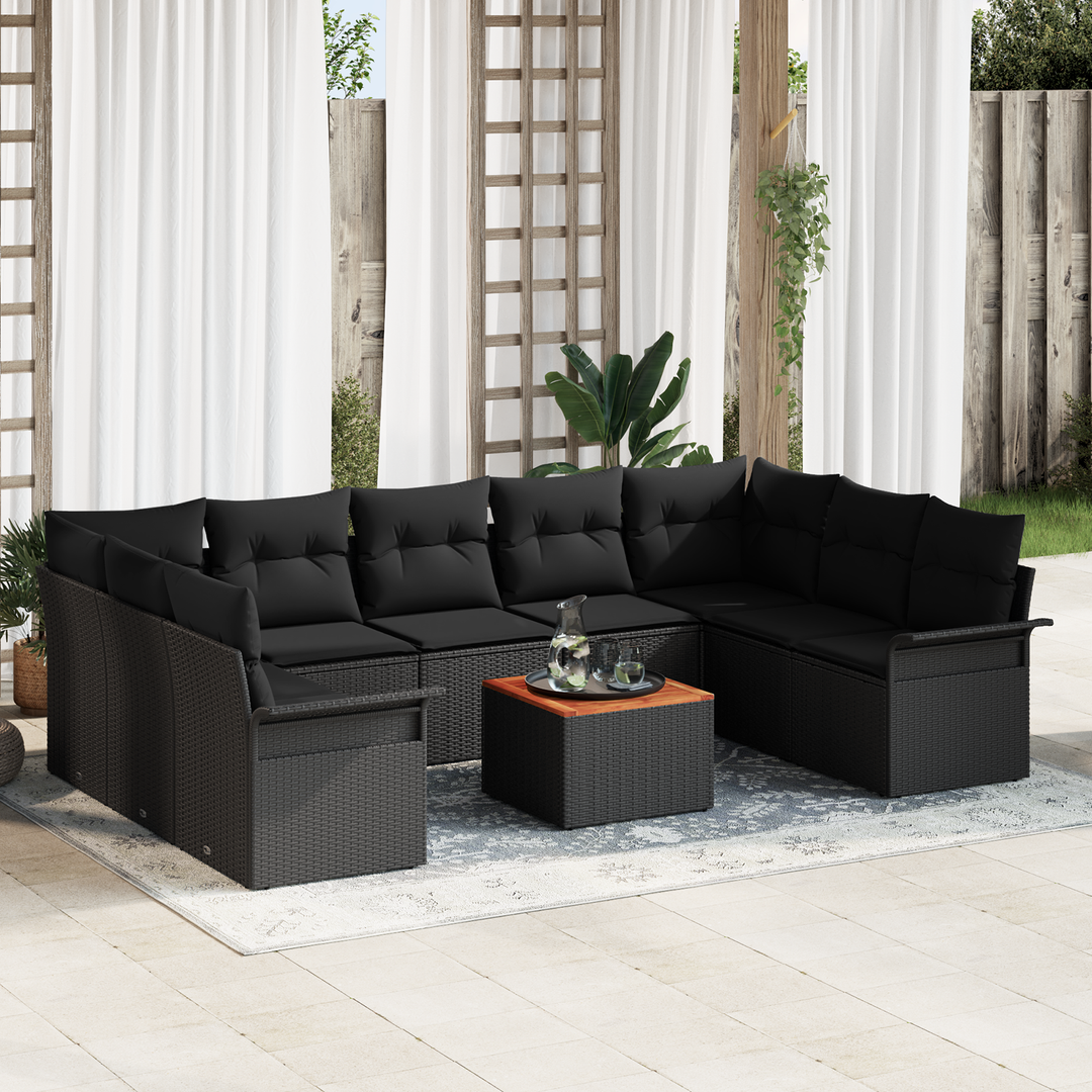 Havesofa Sæt med opbevaring 10 pcs Sort polyrattan