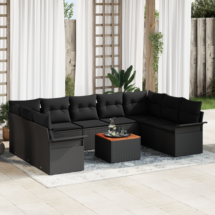 Havesofa Sæt med opbevaring 10 pcs Sort polyrattan